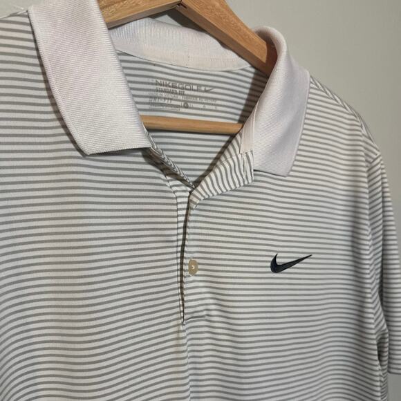Mens Size L Nike Golf Dri-Fit Gray & White Striped Polo Shirt Embroidered Swoosh - Picture 2 of 4